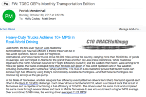 RACEto10MPG Featured in TDEC OEP’s Monthly Transportation Newsletter